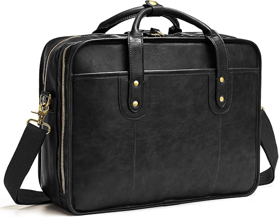 Bosidu Leather Briefcases for Men 15.6 Inch Business Computer Bag Laptop Bag for Men Water Resistance Travel Messenger Bag