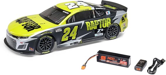 Losi 1/12 NASCAR RC Race Car William Byron No. 24 2025 Raptor Chevrolet ZL1 2S AWD Brushed On-Road Battery & Charger Included Black LOS1122524