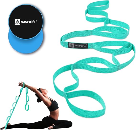 A AZURELIFE Exercise Slider and Premium Durable Stretch Strap with Loops