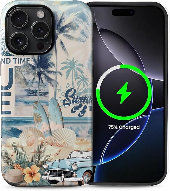Case Compatible with iPhone 16 Pro Max [Compatible with MagSafe] Hybrid 2-Layer Hard Shell Protection Case, Shockproof Protective Magnetic Cover for 16 Pro Max,Seashells Beach Summer Collage