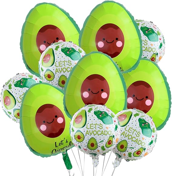 10Pcs Avocado Balloons Fruit Foil Balloons Hawaiian Luau Party Balloons for Birthday Baby Shower Wedding Summer Avocado Themed Mexican Fiesta Party Decorations Supplies