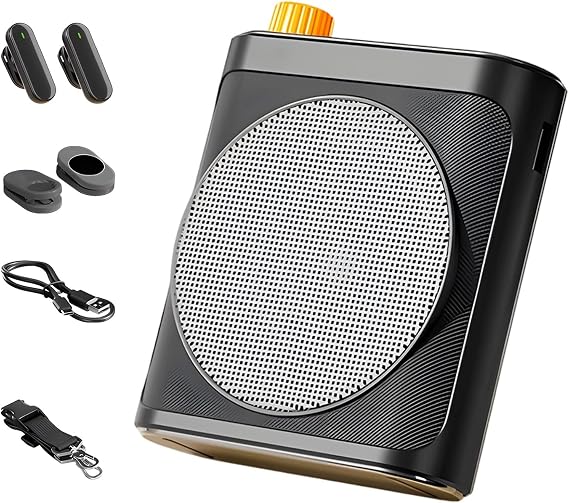 Voice Amplifier with 2 Mics, Portable 15W Pa System, Dsp & ANC Anti-Howling, 28H Playtime, for Teachers Guides Presenters
