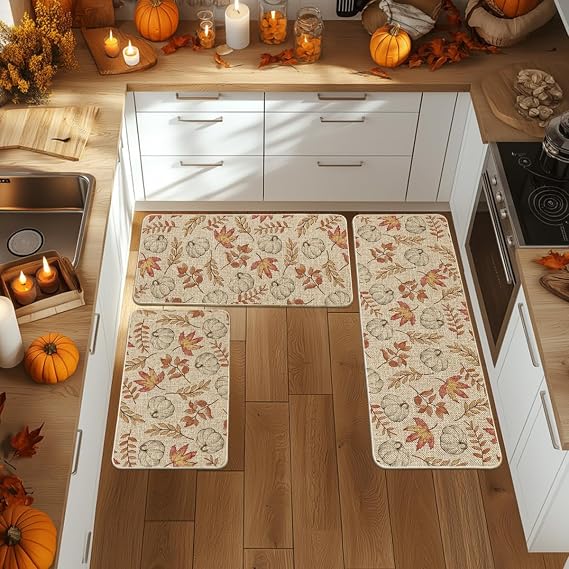 Artoid Mode Pumpkins Fall Kitchen Mats Set of 3-17"x29"+17"x36"+17"x47"