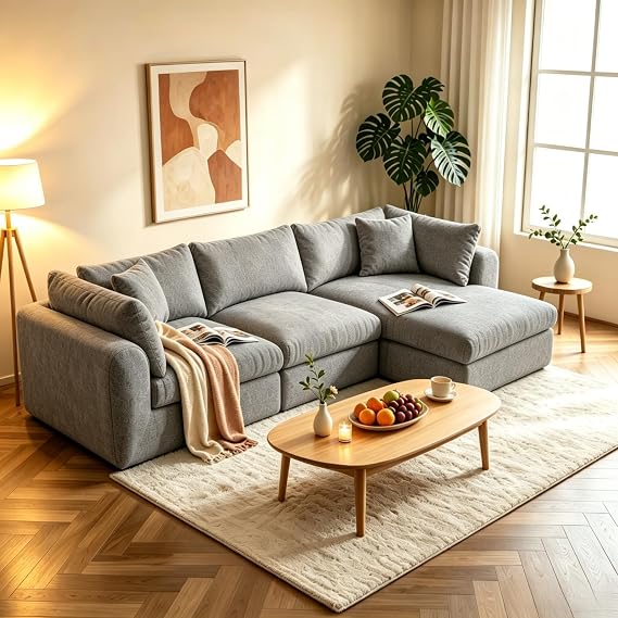 113'' Boneless Cloud Sofa Couches for Living Room, Bedroom - Grey