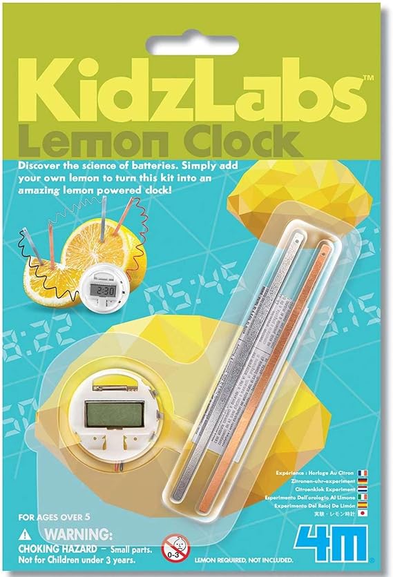 4M KidzLabs Lemon Clock - DIY STEM Science Kit & Battery-Free Digital Clock