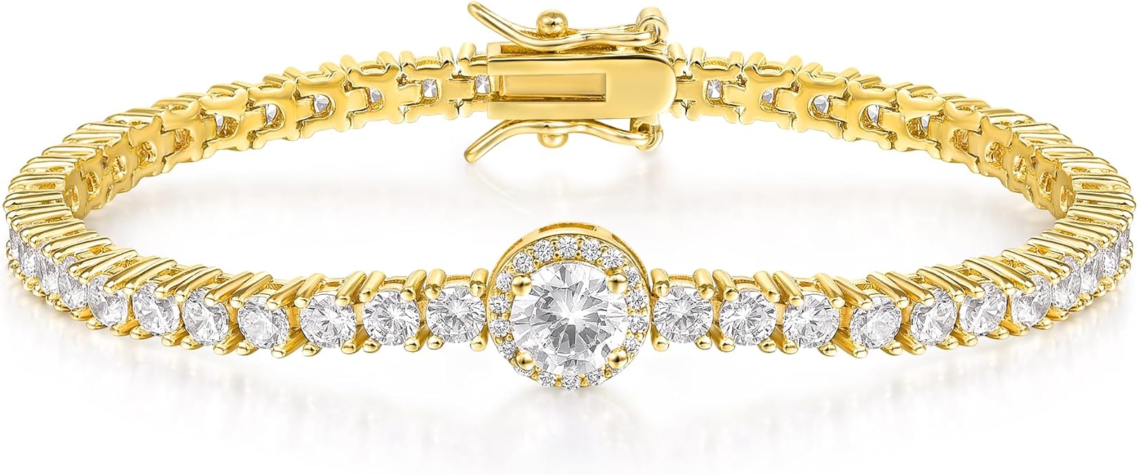 Gemsme 18K Gold Plated 3.0mm Bracelet Classic Hypoallergenic Cubic Zirconia Tennis Bracelet for Women 6.5-8.5 Inch