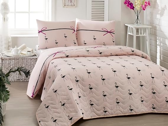 Hayvan Yatak Takımı, Tam/Çift Kişilik Yatak Örtüsü Seti, Pembe Flamingo Temalı Örtü, Kız Erkek Çocuk Yatağı, (Tam/Kraliçe)