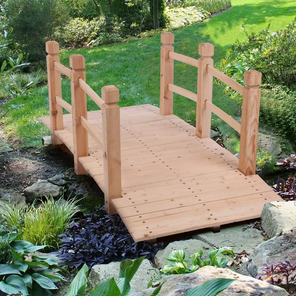 Garden Bridge,Wooden Arc Bridge with Rails for Garden,Classic Decoration for Landscaping,Backyard Creek Pond or Farm (59.06 x 26.38 x 22.05)