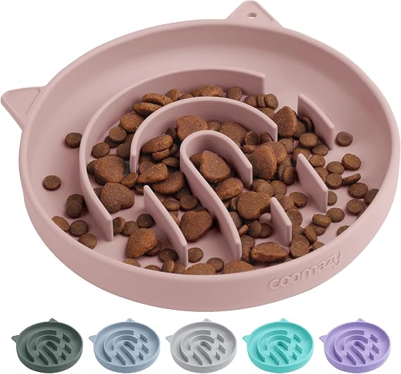 Coomazy Silicone Slow Feeder Dog Cat Bowls, Interactive Puzzle Toy for Pets Food Training, Keeps Dogs Cats Busy, Prevents Puppy Kitty Overeating (Dusty Pink, 1.4Cup) | Cat Slow Feeder Bowl for Dry and Wet Food,Interactive Puzzle Toy Help Prevent Overeating