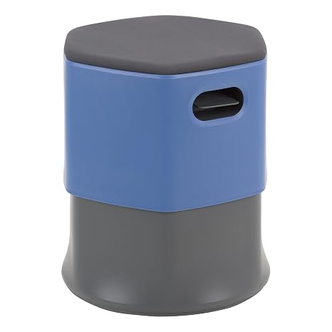 Learniture Profile Series Adjustable-Height Active Learning Stool Blue Resin Side/Dark Gray Upholstered Seat