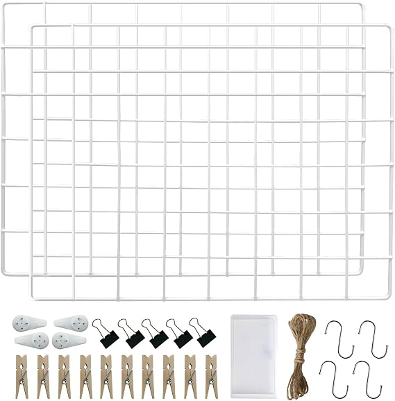 Wire Wall Grid Panel Set of 2, White Metal Photo Display Memo Board