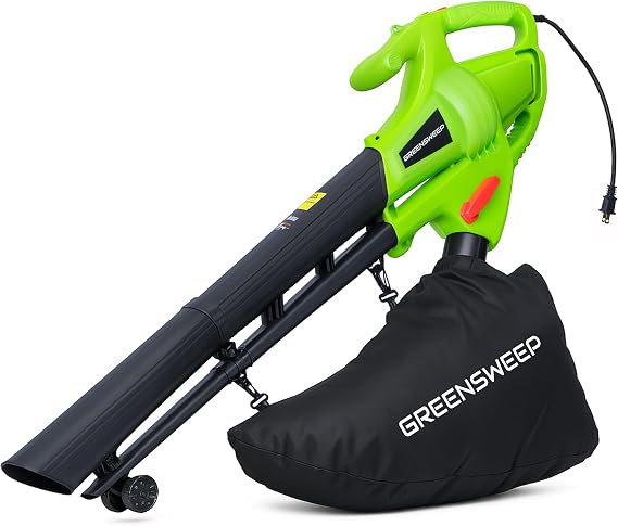 GreenSweep 3-in-1 Leaf Blower, Vacuum & Mulcher 10 Amp Electric Garden Tool with 10-Gallon Collection Bag Lightweight, Powerful & Easy to Use