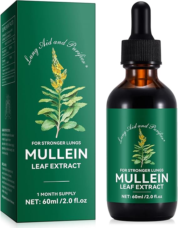 Mullein Drops for Lungs 2 Fl Oz - Mullein Leaf Extract for Lungs with Chlorophyll - Natural Herbal Supplement for Lung Cleanse, Respiratory Support, Boosts Immunity, Digestive Wellness
