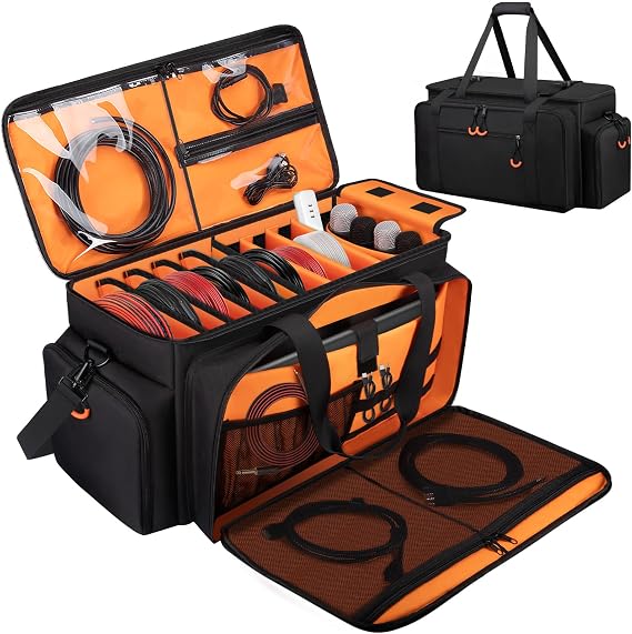 Large Dj Cable Bag with Detachable Dividers, Bottom Pad