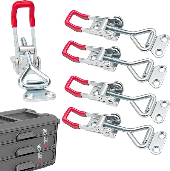 TIANLIN 5 Pack Metal Toggle Latches, Adjustable Heavy Duty Toggle Clamp Latch 100kg/220lbs Holding Capacity, Silver Catch Clips for Boxes, Cabinets and Closets