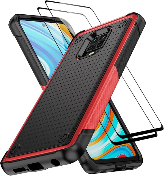 for Xiaomi Redmi Note 9 Pro/9 Pro Max/9S Case with Screen Protector, Red