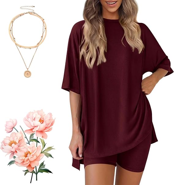 Cozymama Two Piece Set, Women's Summer Two-Piece Set, Solid-Color Simple Summer Casual Oversized Shirts Shorts