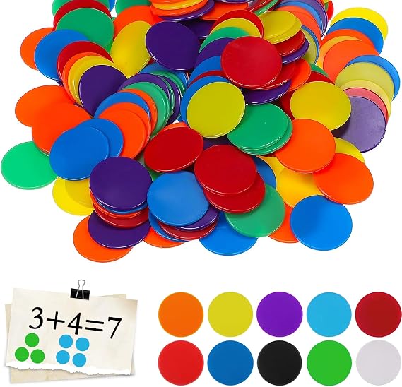 100PCS Coloured Counters, Plastic Tokens Assorted Colour Bingo Chips, Round Place Value Counters, Maths Counter Token, Plastic Counter for Bingo Cards, Tally Counting, Sorting