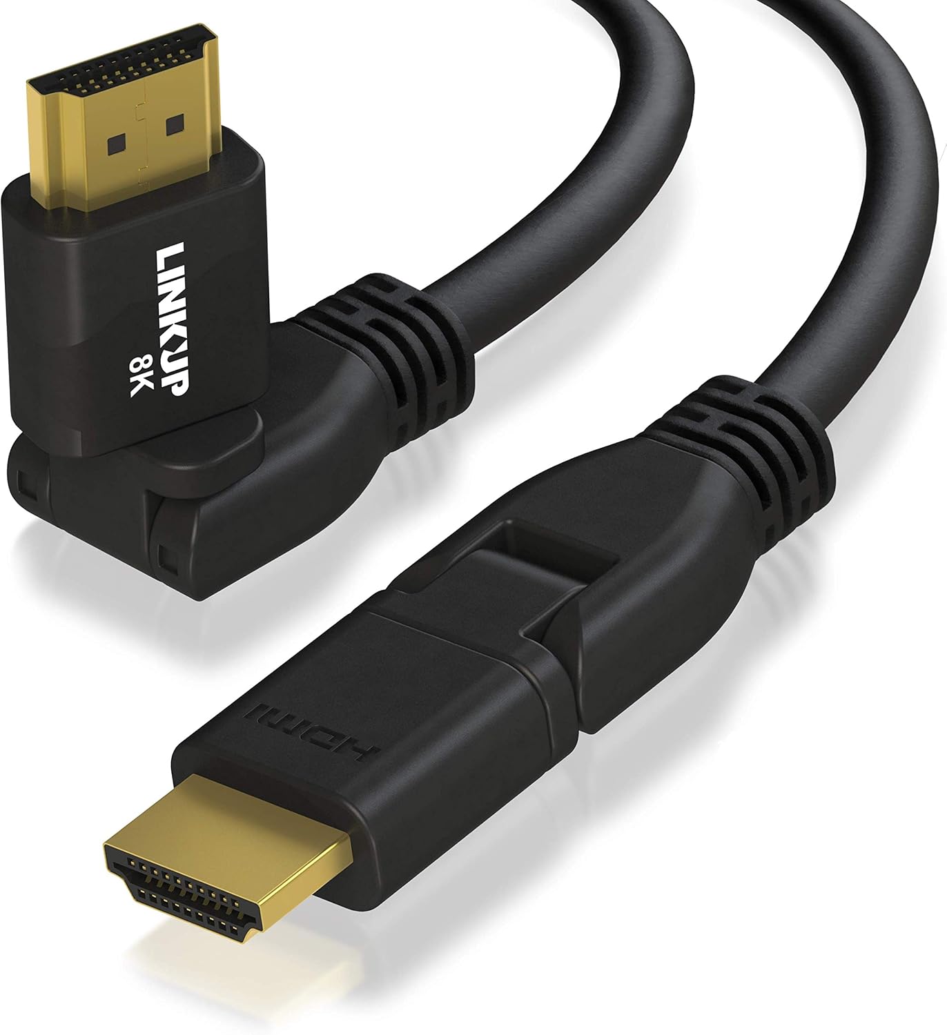 LINKUP - Ultra High-Speed HDMI 2.1 8K Cable 360° Swivel Angle Connector | DSC HDR UHD Digital Video Cord – Tough 28AWG 48GBs | 10K 8K 5K 4K 2K 1080 | Compatible with Apple Xbox PS5 Samsung -3ft