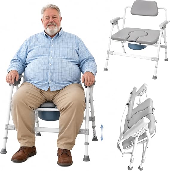 Portable Heavy-Duty Large Bone Bedside Commode Chair for Seniors