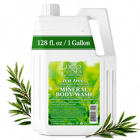Dead Sea Collection Tea Tree Body Wash Refill for Women and Men Bulk Size with Dead Sea Minerals and Tea Tree Oil Cleanses and Moisturizes Skin (128 fl. oz)