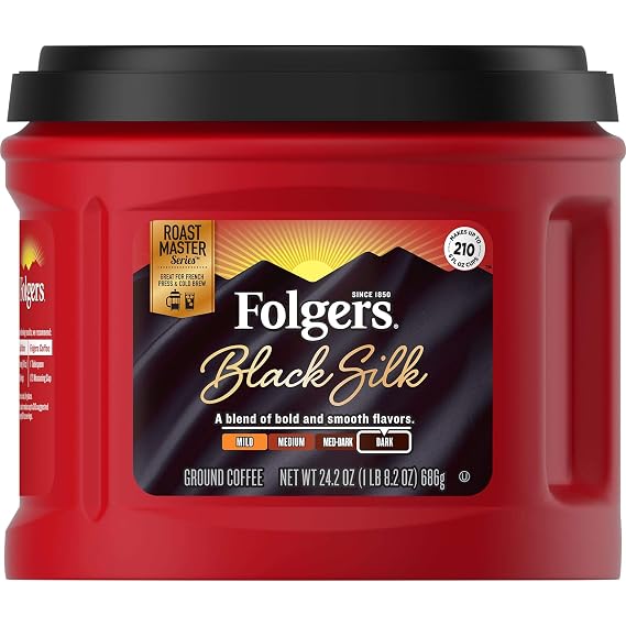 Folgers Black Silk Dark Roast Ground Coffee, 24.2 Ounces | 1 Canister
