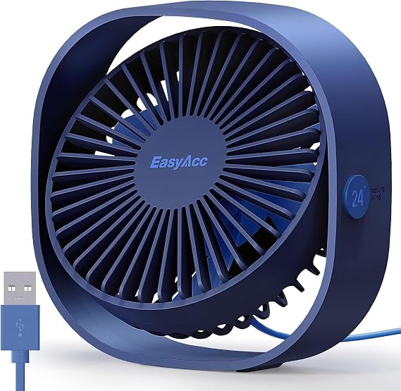 EasyAcc USB Small Desk Fan, Slumber Pod Fan [360Rotatable Head &Powerful ] 3 Speeds Portable Personal Table Travel Fan for Sleeping Desk Cruise Ship Dorm Bedroom Office (No Battery)