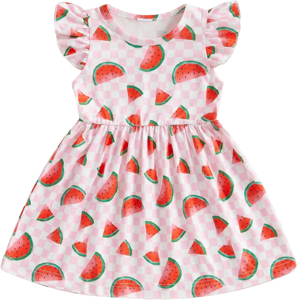 Toddler Girls Summer Dress WatermelonButterflyBow Print Round Neck Flying Sleeve A-Line Hem Dresses Cute Clothe