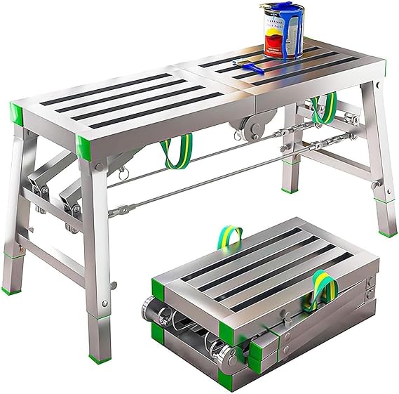 Adjustable Height Work Platform, Portable Heavy Duty Scaffold Ladder, Folding Scaffolding Tower, 880Lbs Capacity for Construction & Home