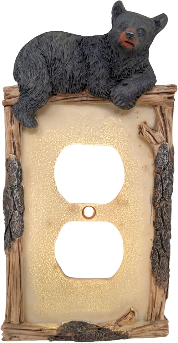 BestGiftEver Black Bear on Logs Duplex Outlet Cover Resin Wall Plate