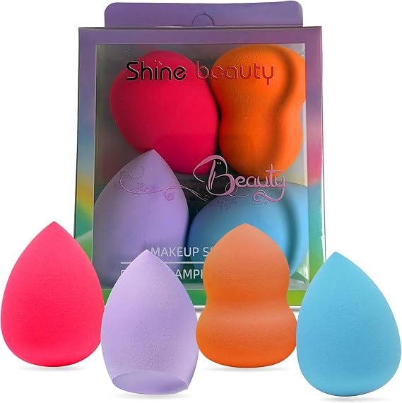 G4GADGET 4 PCS Assorted Makeup Sponges, Multi-Colored Non-Latex Foundation Applicators for Cream, Powder, and Liquid Makeup, Reusable & Easy to Clean, Wet and Dry Use