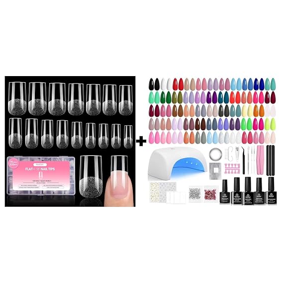 Beetles Gel Nail Tips Flat-X- Square Medium, 320pcs 16 Sizes(00-14), with Gel Nail Polish Kit with U V Light - 80Pcs Color Enchantment 55 Colors
