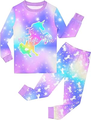 Girls Pajamas Toddler Kids Long Sleeve 2 Piece Pjs Set Unicorn Jammies Sleepwear 3T-10Y