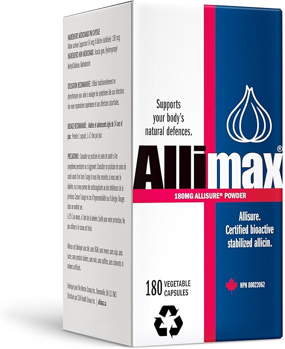 Allimax 180mg 180 Capsules. Supports Your Bodys Immune Function Through Natural Allicin, a Potent Organosulphur Compound Extracted from Clean and Sustainable Spanish Grown Garlic.