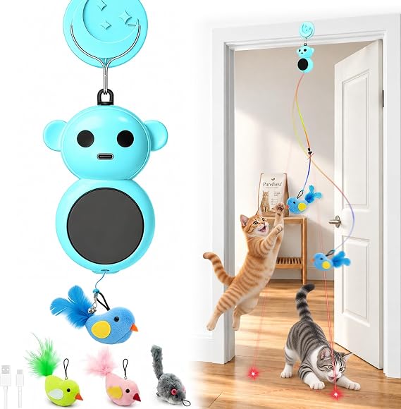 2-in-1 Interactive Laser Pointer Cat Toy & Flying Bird Wand for Indoor Cats