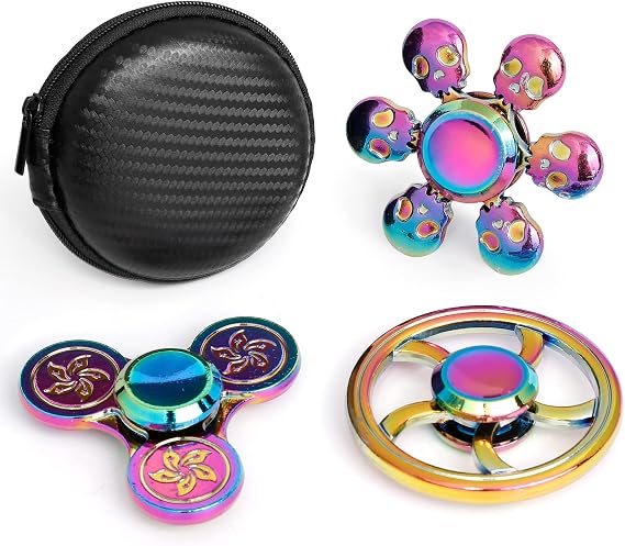 Rainbow Fidget Spinner Toys Metal for Kids Adults, Fingertip Gyro Spinning Top Fidgeting Finger Hand Spinner Desk Toy Cool Multi Party Favors Supplies Goody Bag Fillers Stocking Stuffer Gift 3 Pack