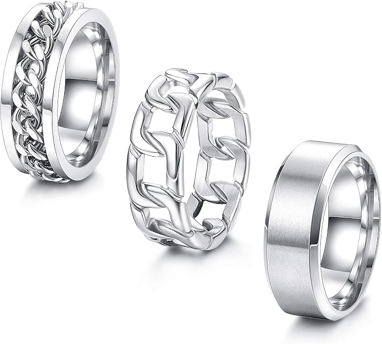 ORAZIO Mens Silver Rings for Men Women Stainless Steel Plain Band Ring