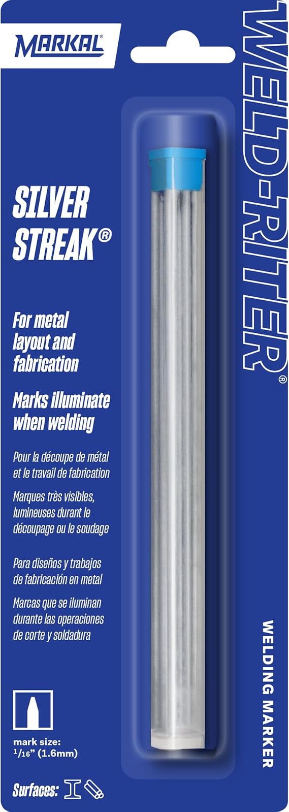 Markal 96007- Silver Streak Reflective Round Refills (6 Pk) for Markal 96006 Holder, Silver Color For Welding applications, Metal Layout & Fabrication Work