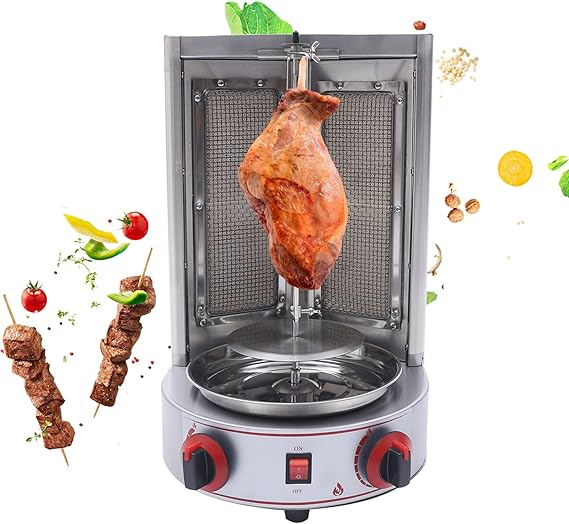 110V Electric Vertical Kebab Grill Gas Doner Kebab Machine 3000W Commercial Shawarma Machine Vertical Rotisserie Oven Electric Grill Countertop Gyro Grill Machine for Restaurants, Bars, Barbecue Shops