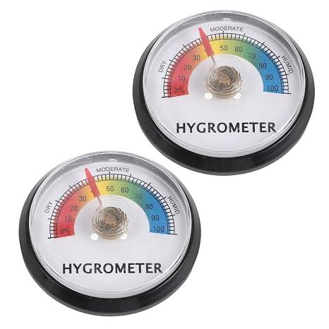 GANAZONO 2pcs Compact Round Hygrometer for Reptile Tank, Humidity Meter for Semiaquatic Reptiles and Bearded Dragon Enclosure, Plastic Material Localized Environment Adjustment and Easy
