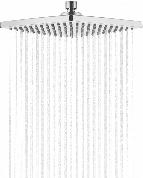 8'' Fixed Rain Shower Head- Rainfall- Super Dense 120+ Nozzles Jet- Luxury Modern Look Square Chrome Angle Adjustable Shower Head Replacement