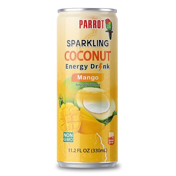 Parrot Brand Sparkling Coconut Mango Flavor Energy Drink 11.2 fl.oz (Pack of 12)