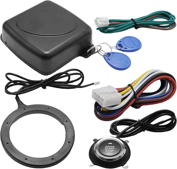MDEOOSKY 12V Car Alarm System with RFID Keyless Entry & Push Start Button Kit, Engine Start Stop Ignition Switch for Vehicle Anti-Theft Security