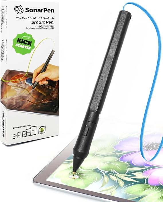 SonarPen - Pressure Sensitive Smart Stylus Pen with Palm Rejection and Shortcut Button. Battery-Less. Compatible with Apple iPad/Pro/Mini/iPhone/Android/Switch/Chromebook (Blue)