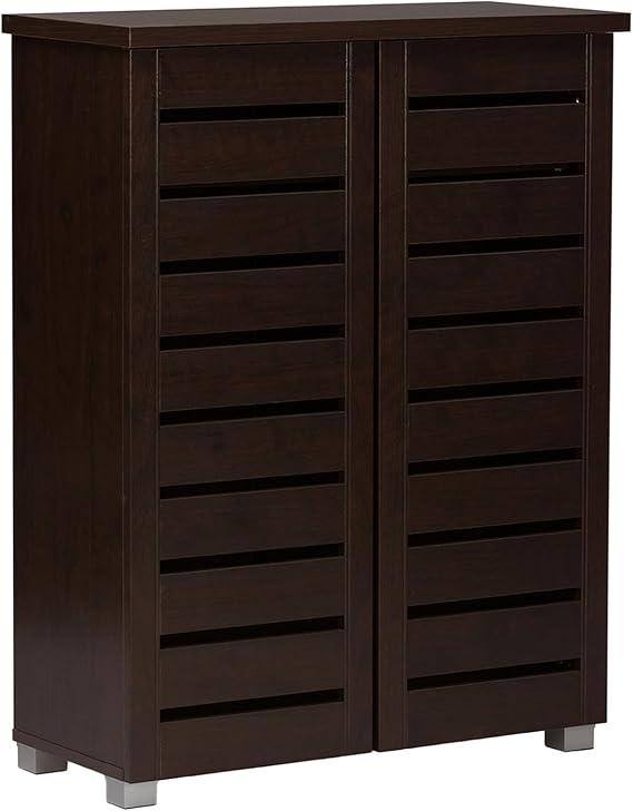 Wholesale Interiors Baxton Studio Adalwin Modern and Contemporary 2-Door Dark Brown Wooden Entryway Shoes Storage Cabinet,29.95 x 13.1 x 38.34,SC863522-Wenge