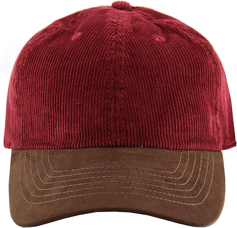 Corduroy Unisex Baseball Hat | Unstructured Cotton Classic Dad Cap | Hat with Adjustable Strap and Brass Buckle Burgundy