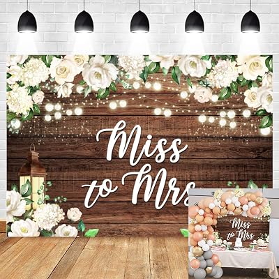 Miss to Mrs Bridal Shower Backdrop White Flowers Floral Brown Rustic Wood Wall Photography Background Wedding Bride to Be Engagement Party Cake Table Banner Decorations Photo Booth 7x5ft
