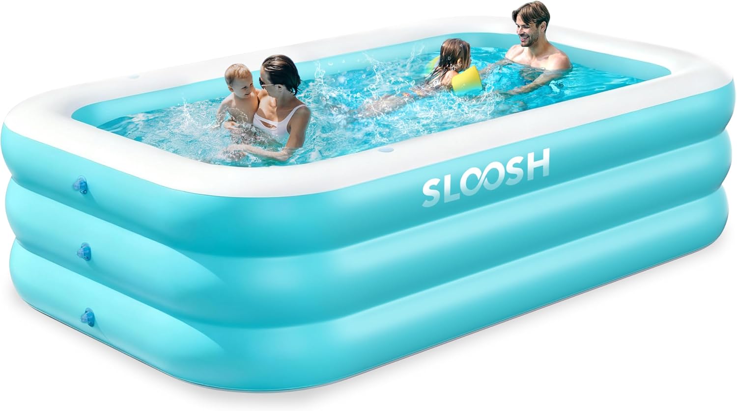 Sloosh Inflatable Swimming Pool for Adults with Seats, 304.8 x 182.8 x 55.8cm Full-Sized Blow Up Durable Thickened Above Ground Family Pool for Summer Water Party Backyard Garden Lawn, Cyan
