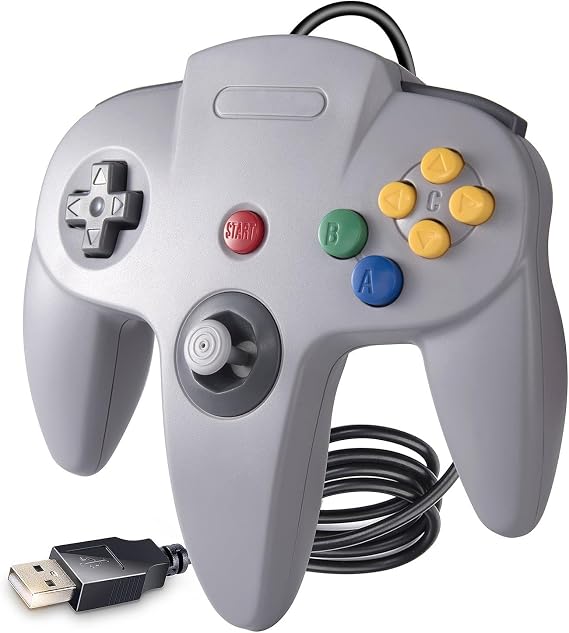 KIWITATA Classic N64 Wired Controller, Retro N64 Remote USB Game Pad Joystick Controller for Windows PC MAC Linux Raspberry Pi 3 Gray