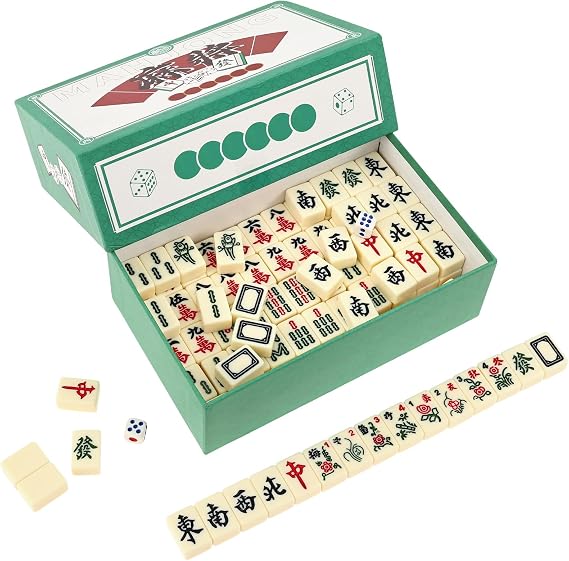 Mini Mahjong Set,Portable Family Game Set,Mahjong Sets with Carrying Travel Case,Traditional Chinese Board Game with 144 Stones and 2 Dice for Family Leisure Time Travel